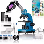 Mikroskopas mokiniams Bresser Junior 40x&ndash;1600x su priedais, mėlynas