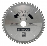 Pjovimo diskas medienai Tivoly XT50514004449; 216x1,7x30 mm; Z48