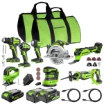 8vnt įrankių rinkinys CK381A1 (2 krep&scaron;iai + 1X2.0Ah + 2X4Ah + 65W USB kroviklis), GREENWORKS