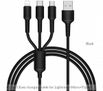 USB ĮKROVIMO LAIDAS SU TYPE C, MICRO USB, LIGHTINING JUNGTIMIS