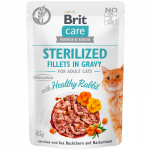 Brit Care Cat Sterilized Fillets in Gravy Healthy Rabbit konservai su triu&scaron;iena sterilizuotoms katėms, Svoris 85 g