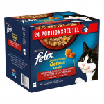 Felix Sensations Pouches Jelly jautiena, vi&scaron;tiena, antiena, ėriena konservai katėms 24 x 85 g
