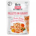 Brit Care Cat Fillets in Gravy Turkey&Salmon konservai su kalakutiena ir la&scaron;i&scaron;a katėms