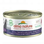 Almo Nature HFC Tuna, Chicken & Ham 70g tunas, vi&scaron;tiena ir kumpis kons. katėms, Svoris 70 g