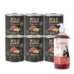 WILD FARM Monoprotein Wild Boar 6x800g hipoalerginis &scaron;unų ėdalas + LAB V La&scaron;i&scaron;ų aliejus &scaron;unims ir katėms 1000ml