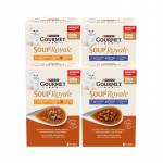 Gourmet Soup Royale suaugusių kačių maistas su vi&scaron;tiena, kalakutiena ir jautiena 12 x 45 g + su la&scaron;i&scaron;a, plek&scaron;ne ir menke 12 x 45 g