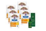 HILL'S PD Prescription Diet Feline c/d Multicare Chicken 6x85g paketėlis + LAB-V Omega 3 ir 6 riebalų rūg&scaron;tys bendrai &scaron;unų ir kačių sveikatos, kailio ir odos būklei gerinti 50ml