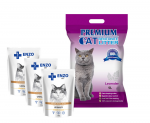 Premium Cat Clumping Bentonite Litter - levandų kraikas katėms 5L + 3x ENZO VET &scaron;lapalas su vi&scaron;tiena padaže katėms 100g