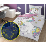 Vaiki&scaron;kos fluorescencinės patalynės komplektas su dvipusiu ra&scaron;tu UNICORN