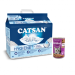 Whiskas Adult 24x400g antienos &scaron;lapias kačių maistas + Catsan Hygiene Plus 5 l nesulipantis bentonito kraikas