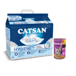 Whiskas Adult 24x400g vi&scaron;tiena padaže &Scaron;lapias kačių ėdalas + Catsan Hygiene Plus 5L nesulipantis bentonito kraikas