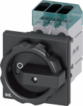 Load disconnector 3LD3, Iu 25 A Main switch 3-pole Rated operating capacity at AC-23 A at 400V 9.0kW Front plate mounting Basic switch with Central hole mounting 22.5mm Toggle drive black 66x66 mm The 3LD main and emergency off switch for safe discon ...