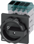 Load disconnector 3LD3, Iu 63 A Main switch 3-pole + N Rated operating capacity at AC-23 A at 400V 22.0 kW Front plate mounting Basic switch with Central hole mounting 22.5mm Toggle drive black 66x66 mm The 3LD main and emergency off switch for safe  ...