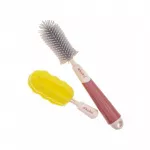 Akuku  buteliukų, puodelių ir žindukų silikoninis &scaron;epetys su kempine, beige/pink, A0512