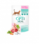 Optimeal&trade; Visavertis konservuotas ėdalas suaugusioms katėms su ėriena ir daržovėmis želė 0,85g.