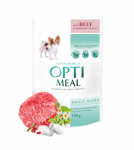 Optimeal &trade; Visavertis konservuotas pa&scaron;aras suaugusiems &scaron;unims su jautiena ir spanguolėmis drebučiuose   100 g. * 12vnt.