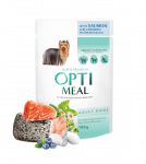 Optimeal &trade; Visavertis konservuotas pa&scaron;aras sterilizuotoms katėms ir kastruotiems katinams su la&scaron;i&scaron;a ir mėlynėmis drebučiuose 100 g. * 12vnt.