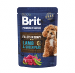 Brit Premium by Nature konservuotas pa&scaron;aras &scaron;unims mai&scaron;. Lamb&Green Peas in Gravy 85g.