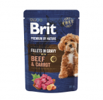 Brit Premium by Nature konservuotas pa&scaron;aras &scaron;unims mai&scaron;. Beef&Carrot in Gravy 85g.