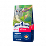 CLUB 4 PAWS PREMIUM &bdquo;AKTYVAS&ldquo;. VISAVERTIS PA&Scaron;ARAS SUAUGUSIEMS AKTYVIEMS VIDUTINIŲ VEISLIŲ &Scaron;UNIMS 5kg.