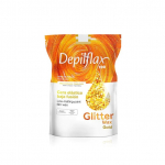 DEPILFLAX žemos lydymosi temperatūros žėrintis elastinis va&scaron;kas profesionalioms depiliacijos procedūroms GLITTER WAX GOLD, 1 kg.