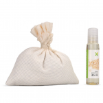 Kūno masažo ry&scaron;ulėlis, užpildytas negyvosios jūros druska ir aromatinių džiovintų žolelių mi&scaron;iniu, 240 g. + sezamo aliejus