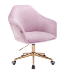 Plati grožio salono kėdė su aukso spalvos ratukais HR547K, alyvinis veliūras