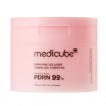MEDICUBE PINK COLLAGEN TONING GEL TONER PAD tonizuojantys veido padeliai praturtinti 99 % PDRN, 70 vnt