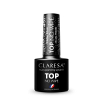 CLARESA TOP NO WIPE hibridinis vir&scaron;utinis ilgalaikio gelinio lako apsauginis sluoksnis Glitter Silver, 5g.