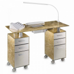 Profesionalus manikiūro stalas GOLD GLASS DOUBLE 191XL + įmontuojamas dulkių surinkėjas