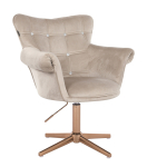 Grožio salono kėdė stabiliu pagrindu HR804CCROSS, kreminės spalvos aksomas