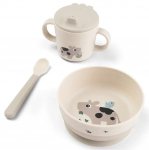 Done by Deer prilimpančių vaiko indų rinkinys Foodie Tiny Farm, smėlio spalvos