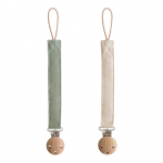Mushie lininiai čiulptuko laikikliai Olive / Shifting Sand, 2vnt