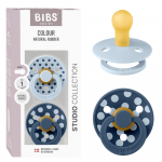 BIBS Studio Colour čiulptukai Polka - Baby Blue/Steel Blue, 2 vnt, įvairių dydžių