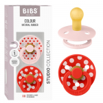 BIBS Studio Colour čiulptukai Polka - Blossom/Candy Apple, 2 vnt, įvairių dydžių