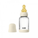 BIBS stiklinis buteliukas + lėtos tėkmės žindukas, 120 ml Ivory, baltas
