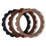 MUSHIE apyrankės - kramtukai Flower - Black/Caramel/Natural, 3vnt