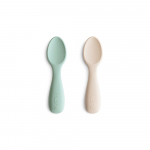 Mushie silikoniniai savaranki&scaron;ko maitinimosi &scaron;auk&scaron;teliai Cambridge Blue/Shifting Sand, 2 vnt