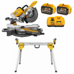 DCS727Y2 DeWALT FLEXVOLT 54V skersinio pjovimo staklės + DE7033 kompakti&scaron;kas stalas (2x12.0 Ah)