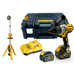 DCD996T2 DeWALT suktuvas - gręžtuvas + DCL079 prožektorius su trikoju stovu (2x6.0 Ah)