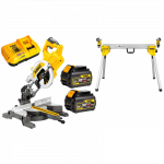 DCS777T2 DeWALT FLEXVOLT 54V skersinio pjovimo staklės + DE7033 kompakti&scaron;kas stalas (2x6.0 Ah)