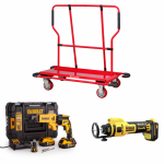 DCF620P2K DeWALT 18V gipskartonio suktuvas (2x5.0 Ah) + DCE555N freza + PW1000 plok&scaron;čių vežimėlis