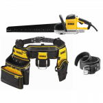 DWE397 DeWALT tu&scaron;čiavidurių plytų pjūklas 430 mm + DWST1-75661 odinis diržas + DWST1-75552 prijuostė