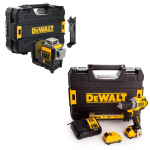 DCD701D2 + DCE089GNT DeWALT 12V kompakti&scaron;kas suktuvas-gręžtuvas + DCE089GNT DeWALT kryžminių linijų lazeris (2x2.0 Ah)