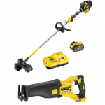 DCS388N DeWALT FLEXVOLT 54V tiesinis pjūklas + DCM571X1 54V žoliapjovė-trimeris