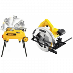 D27107XPS DeWALT elektrinis vartomas pjūklas + DWE560 65 mm tikslus diskinis pjūklas