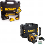 DCD701D2 + DCE089RNT DeWALT 12V kompakti&scaron;kas suktuvas-gręžtuvas + DCE089RNT DeWALT kryžminių linijų lazeris (2x2.0 Ah)