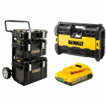 DeWALT 1-70-349 TOUGHSYSTEM vežimėlio ir dėžių komplektas + DeWALT radija + baterija