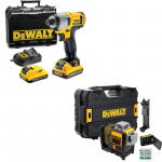 DCF815D2 + DCE089RNT DeWALT 12V kompakti&scaron;kas smūginis suktuvas + DCE089RNT DeWALT kryžminių linijų lazeris (2x2.0 Ah)