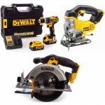 DCD796P2 DeWALT 18V suktuvas &ndash; smūginis gręžtuvas + DCS331N 18V siaurapjūklis + DCS391N 18V diskinis pjūklas